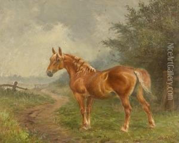 Chestnut Pony In A Landscape Oil Painting - George Thomas Rope