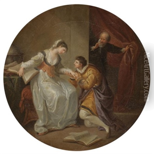 A Young Man Propositioning A Lady Oil Painting - Angelika Kauffmann