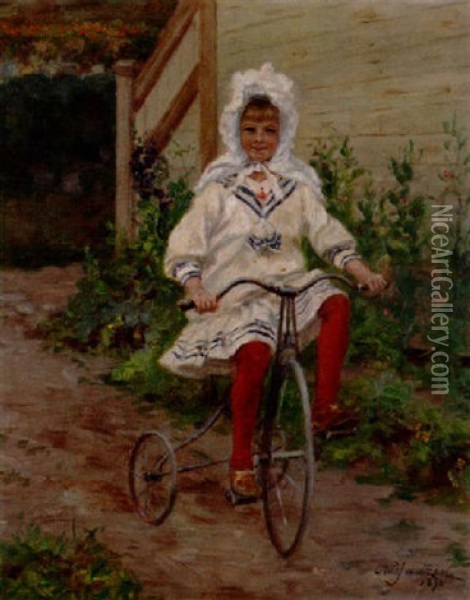 Flick Pa Trehjuling Oil Painting - Nils Gustaf Janzon