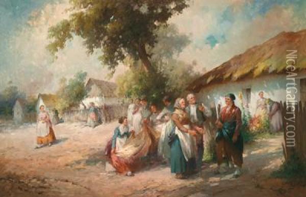 Gossiping In The Village Oil Painting - Agoston Acs
