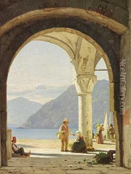 Folkeliv I Connobio Ved Lago Maggiore Oil Painting - Peter Kornbeck