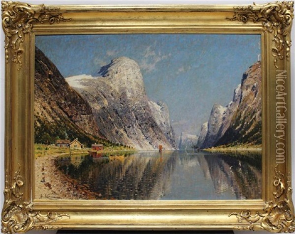 Fjordansicht (wohl Sognefjord) Oil Painting - Adelsteen Normann