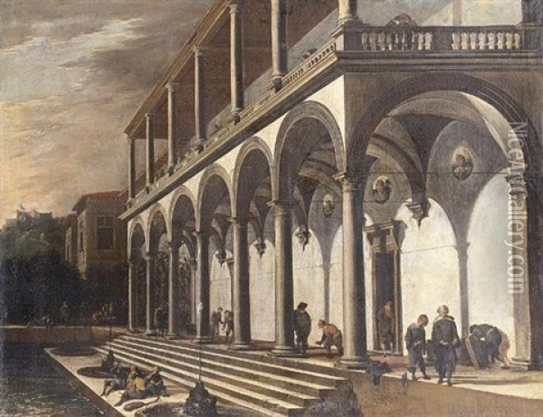 View Of The Villa Poggioreale, Naples (w/ Domenico Gargiulo) Oil Painting - Viviano Codazzi
