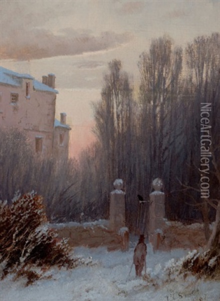 The Old Estate In Winter Oil Painting - Thomas Lochlan Smith
