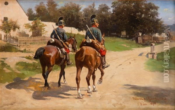 Horse Soldiers Oil Painting - Tadeusz Ajdukiewicz