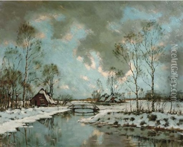 A Polder Landscape In Winter Oil Painting - Tinus de Jongh
