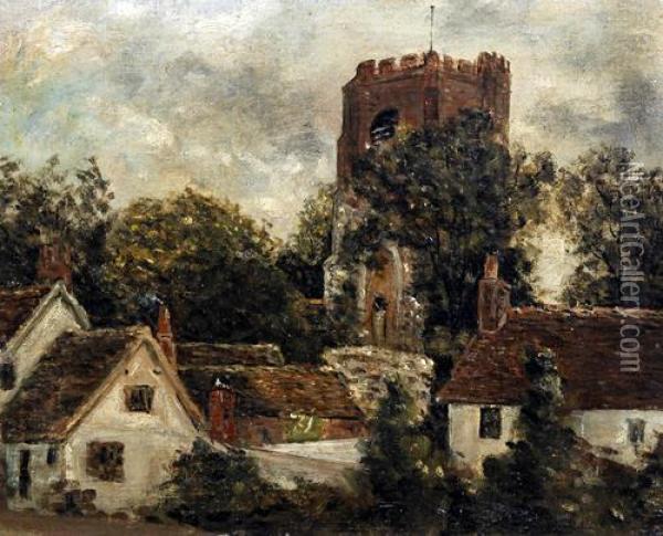 Studies Of Roof Tops And Church Oil Painting - Thomas Gainsborough