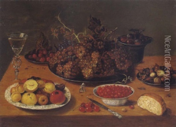 Ein Stilleben Von Fruchten, Nussen Und Einem Langstieligen Venezianischen Weinglas Oil Painting - Osias Beert the Elder