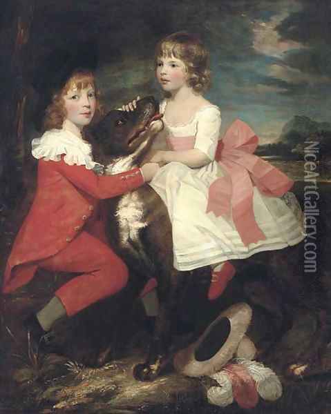 Portrait of two children with a dog Oil Painting - Gilbert Stuart