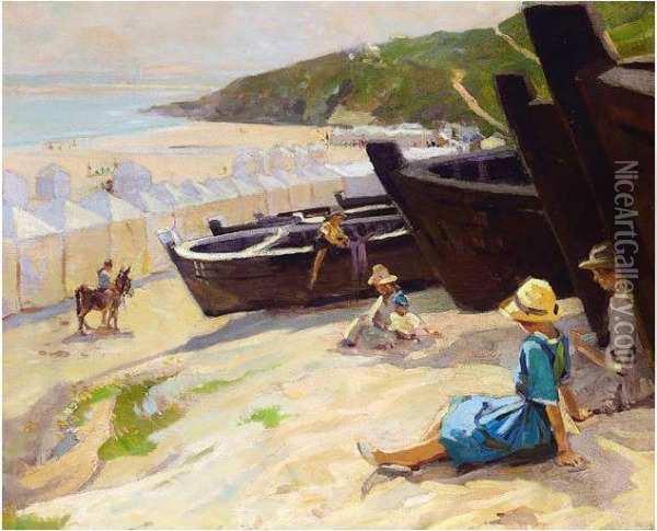 The Heath Family On Porthminster Beach Oil Painting - Frank Gascoigne Heath
