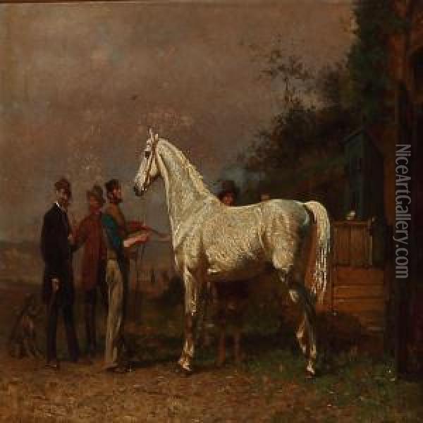 A Visit To The Stable Oil Painting - Cornelis Schermer