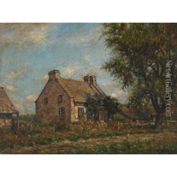 Old French Farmhouse, Montreal Island Near Youville Oil Painting - Robert J. Wickenden