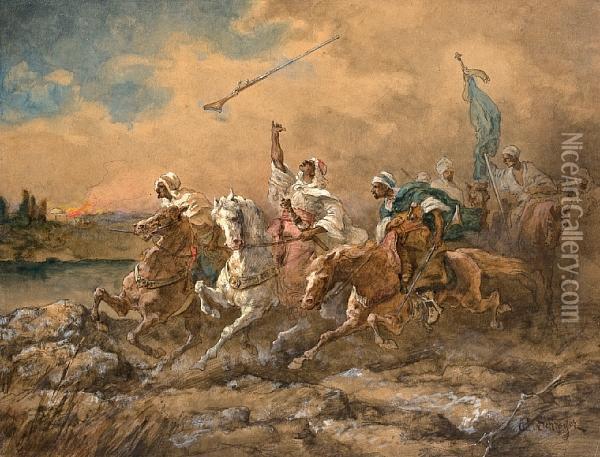 Galoppierende Arabisch Reiters Oil Painting - Adolf Schreyer