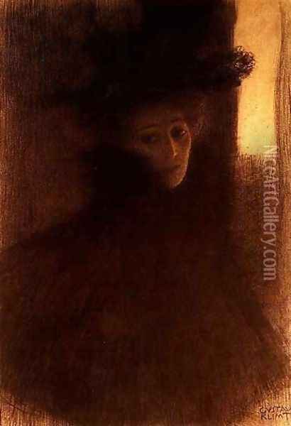 Lady With Cape Oil Painting - Gustav Klimt