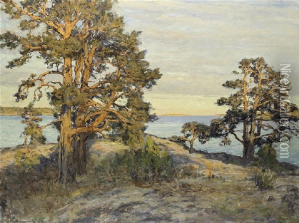 Coastal Landscape At Sunset Oil Painting - Gottfried Kallstenius