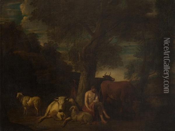 Resting Shepherd Oil Painting - Dirk van Bergen