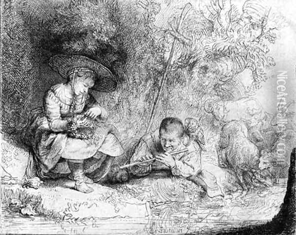 The Flute Player Oil Painting - Rembrandt Van Rijn