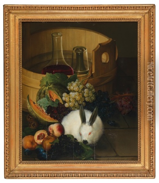 Still Life With Grapes And A White Hare Oil Painting - Johann Knapp