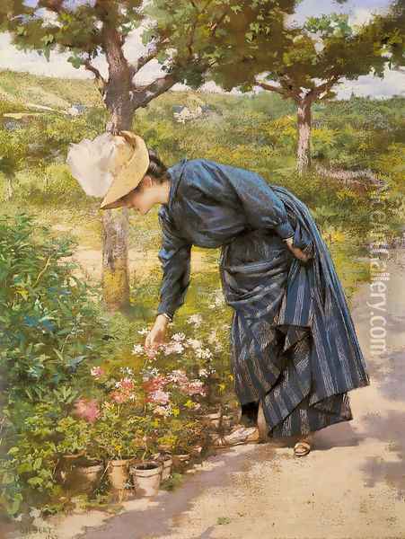 Lady in a Garden Oil Painting - Victor-Gabriel Gilbert