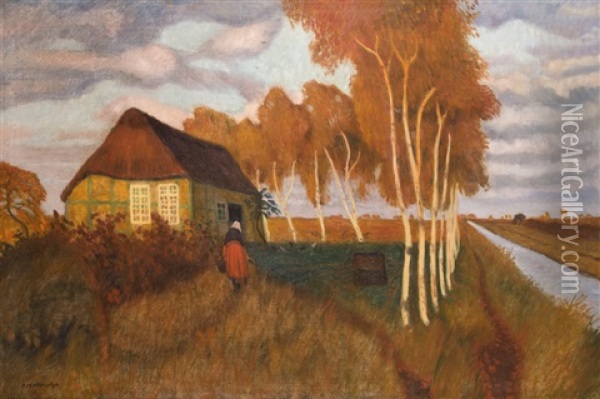 Herbstlandschaft Am Moorkanal - Spatsommer Im Moor Oil Painting - Otto Modersohn