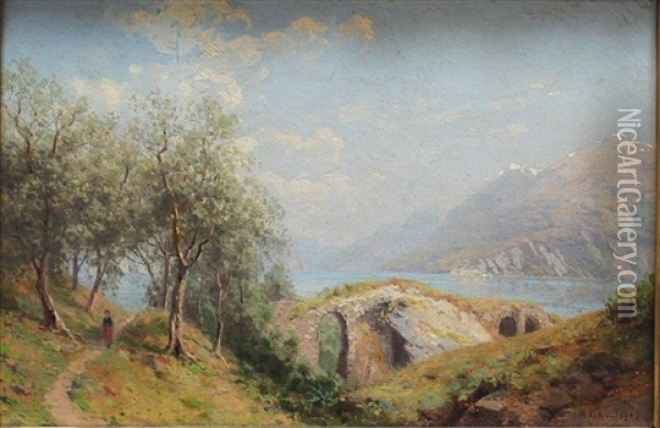 Sommerliche Ansicht Eines Sees (wohl Der Comer-see) Oil Painting - Robert Schultze
