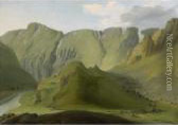 Rhone Bei Gletsch Mit Gadmerfluh, Tellistock Und Wendenstock Oil Painting - Caspar Wolf