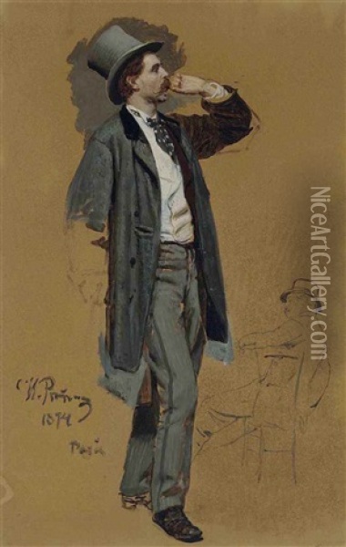 Study For 'a Parisian Cafe': Gentleman Standing And Jean-leon Gerome (1824-1904) Oil Painting - Ilya Repin
