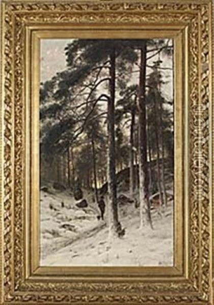Jagare I Vinterskog Oil Painting - Arvid Mauritz Lindstroem
