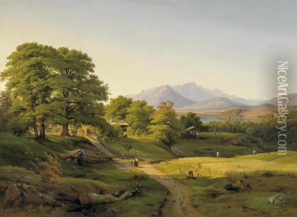 Mountain Landscape In The Summer Oil Painting - Louis Gurlitt
