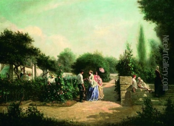 Elegantes Dans Un Jardin Oil Painting - Pierre-Edmond-Alexandre Hedouin