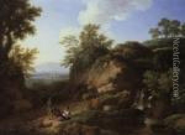 Arkadische Landschaft Mit Drei Rastenden Personen Oil Painting - Christian Wilhelm Ernst Dietrich