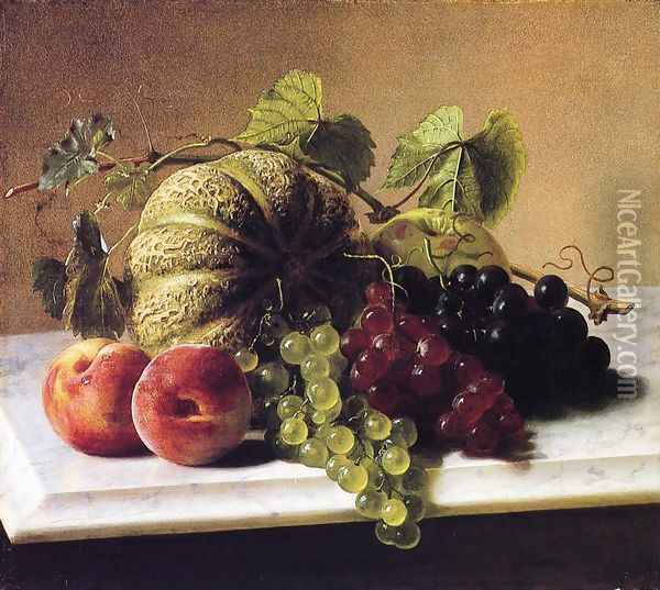 Still Life with Melons, Grapes Oil Painting - George Hetzel