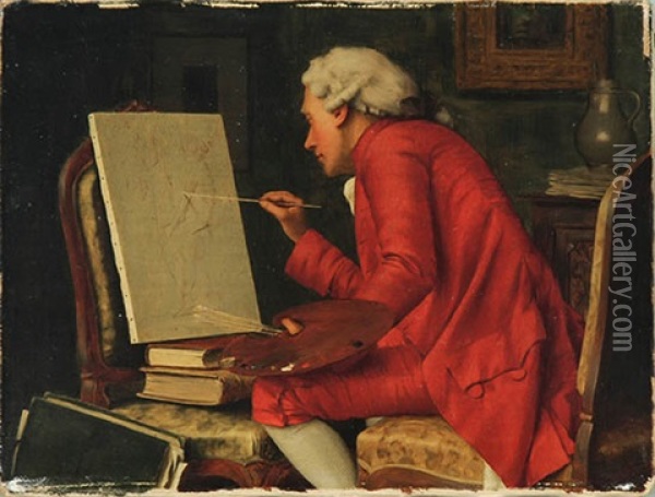 Cardinal At His Desk And Artist At Work: Two Works Oil Painting - George Sloane