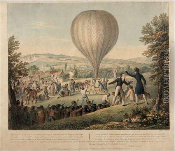 Representation Of The Balloon Immediately Proceeding Its Ascension From The Village Of Seal Oil Painting - William Gauci
