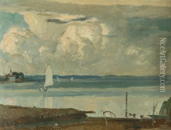 Bewolkte Seelandschaft Mit Segelbooten Oil Painting - Christian Landenberger