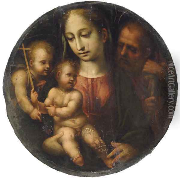 The Holy Family with the Infant Saint John the Baptist Oil Painting - Girolamo Del Pacchia