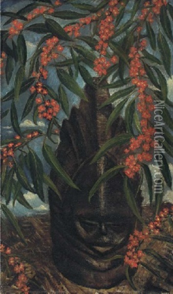 African Mask Oil Painting - Christopher Richard Wynne Nevinson