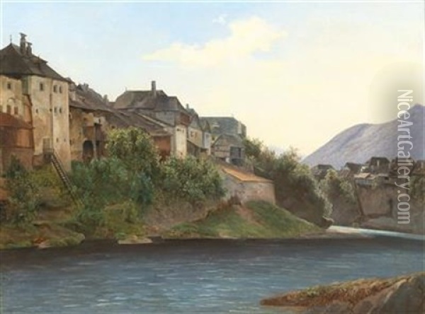 Scene Of Waidhofen On The River Ybbs Oil Painting - Franz Steinfeld