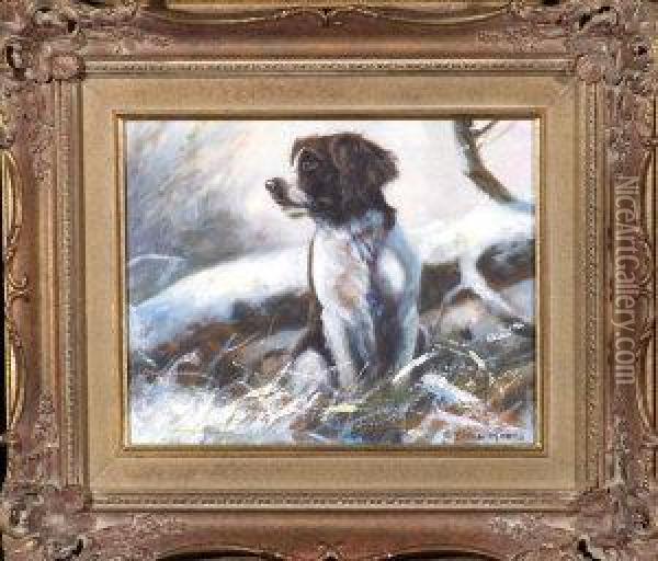 A Springer Spaniel In The Snow Oil Painting - Jacob Moore