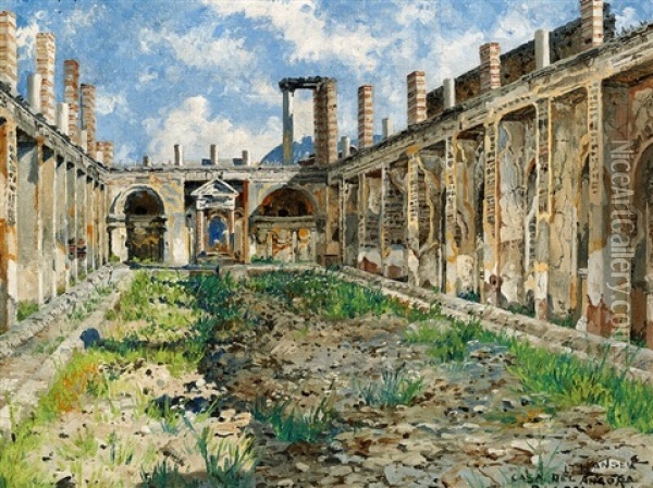 A View Of Casa Del Ancora, Pompeii Oil Painting - Josef Theodor Hansen