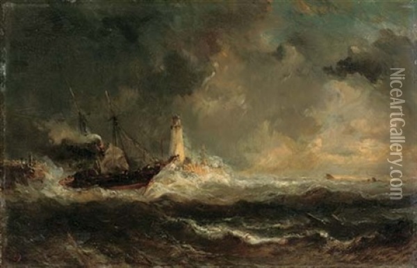 Bateau Dans Un Orage - Boat In A Storm Oil Painting - Louis-Gabriel-Eugene Isabey