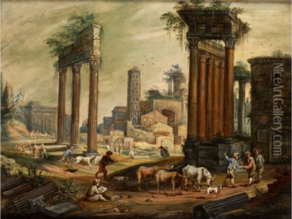 Blick Auf Den Campo Vaccino In Rom Oil Painting - Willem van Nieulandt the Younger