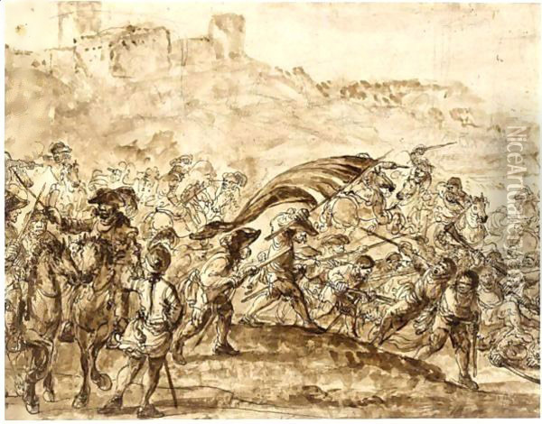 A Battle Scene Oil Painting - Francesco Simonini