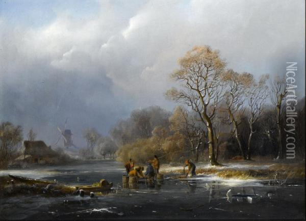 Breaking The Ice Oil Painting - Everhardus Koster