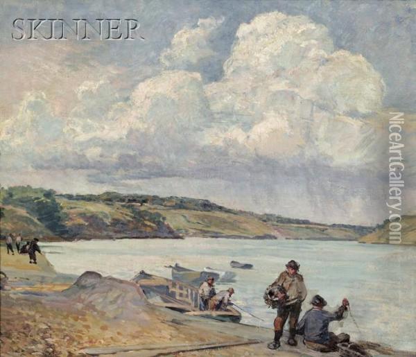 Fishermen, Quebec, Canada Oil Painting - Walter Parson Shaw Griffin