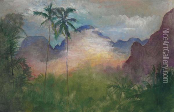 Uponohu, End Of Cook's Bay, Island Of Moorea, Sunset Oil Painting - John La Farge