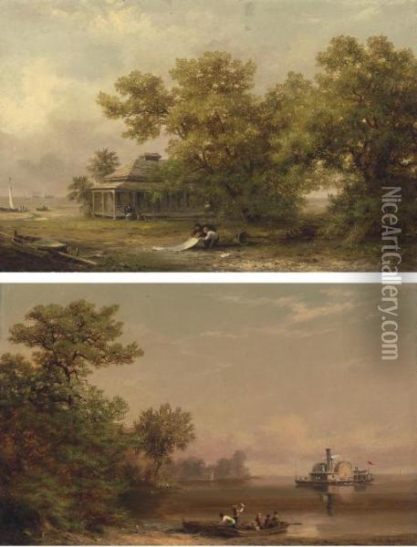 A South Carolina Coastal Scene And Hilton Head Port Royal, South Carolina: Two Works Oil Painting - Xanthus Russell Smith