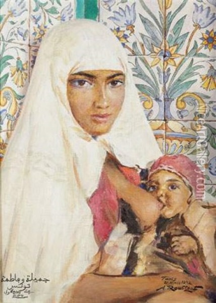 Mere Et Son Enfant, Tunis Oil Painting - Alexandre Roubtzoff