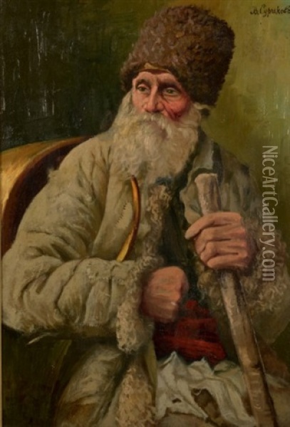 Le Vieux Cosaque Oil Painting - Vasili Ivanovich Surikov