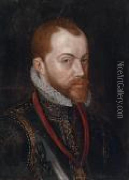 Portrait Of
King Philip Ii Of Spain Oil Painting - Giacomo Antonio Moro